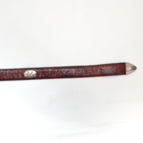 RETRO CROCODILE Leather Belt Golf Club Medallion Brown Leather Metal Tip 36-37" - Picture 4 of 9